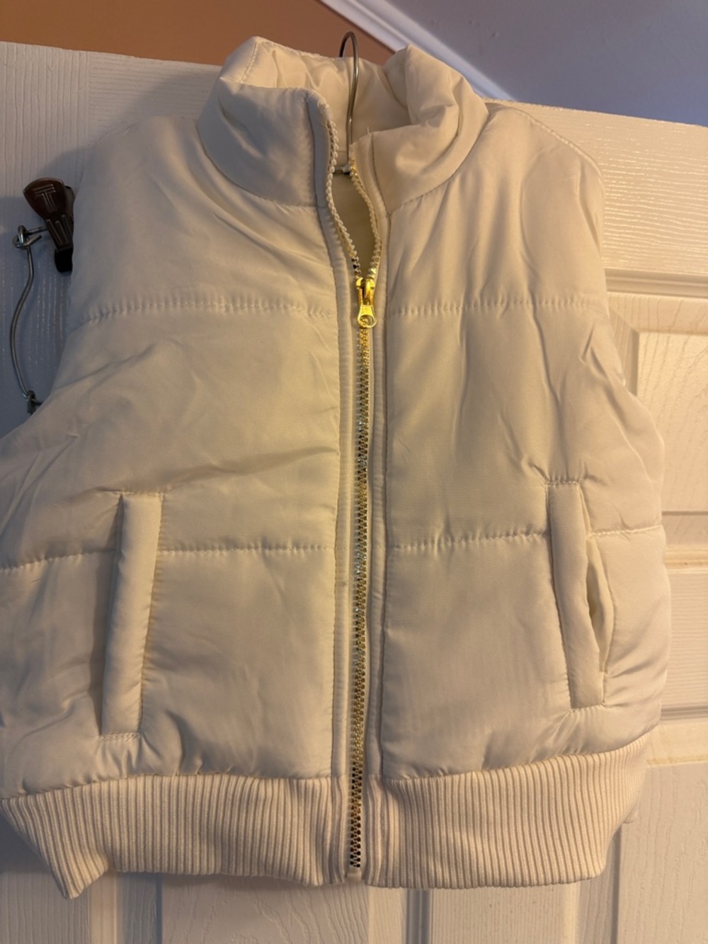 Girls' Cream Quilted Puffer Vest with Front Zip